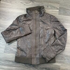 Black Rivet Brown Leather Classic Moto/Bomber Jacket Zip Medium Pockets